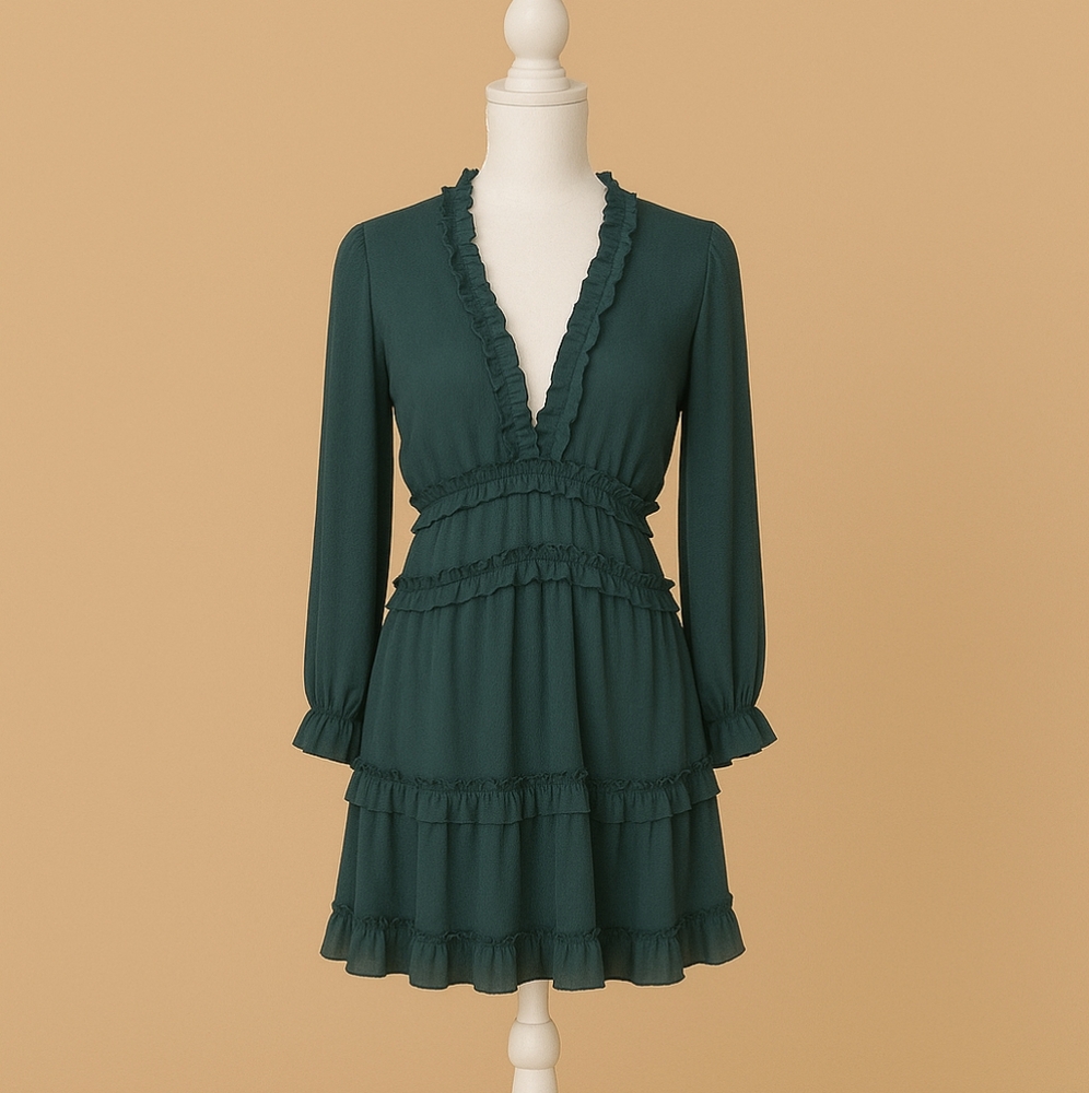 Elegant Green Ruffle Dress